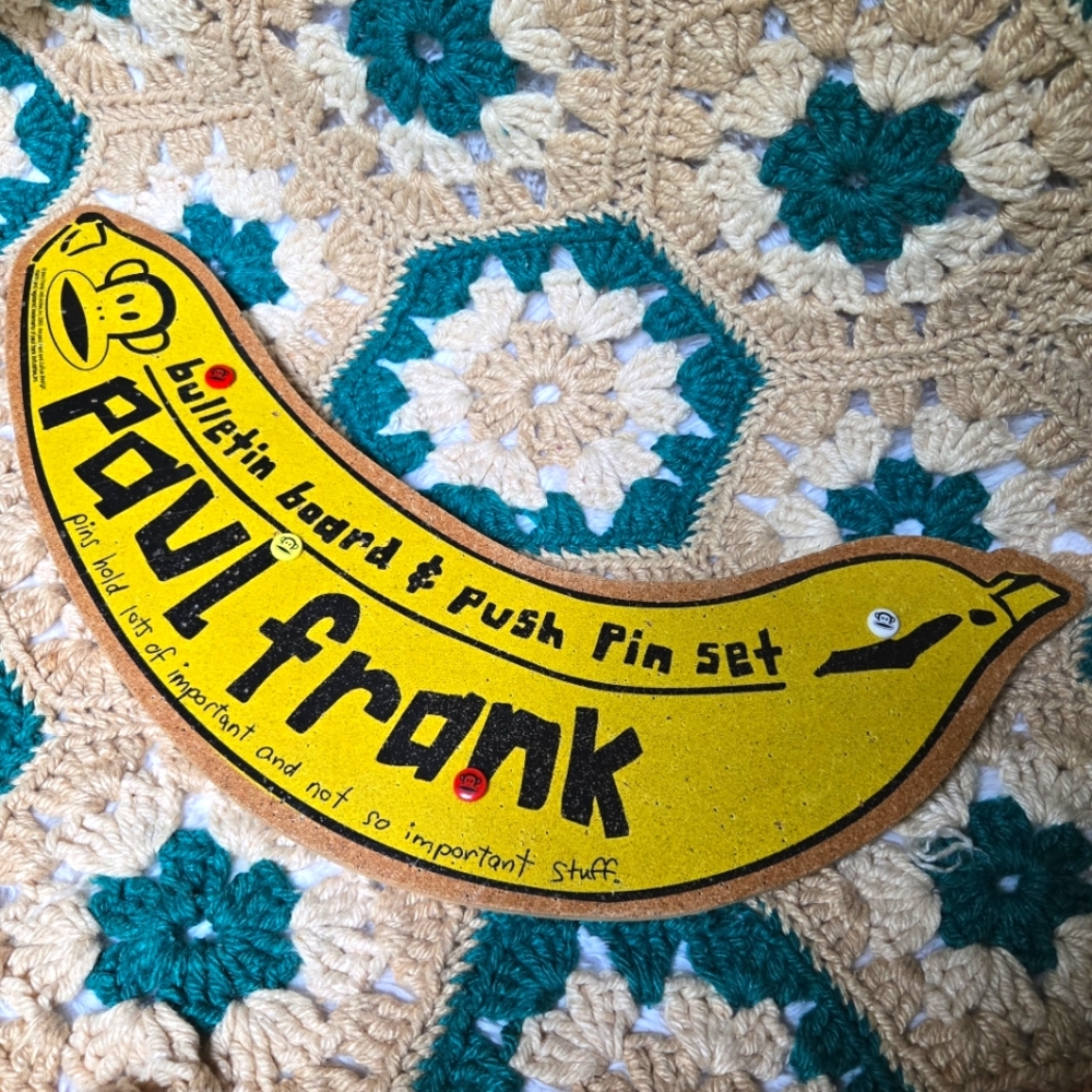 Vintage Y2K 2003 Paul Frank Banana Shaped Cork Board with Push Pins